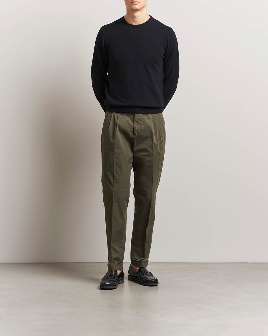 Herren | Hosen | Briglia 1949 | Easy Fit Pleated Cotton Stretch Chino Olive