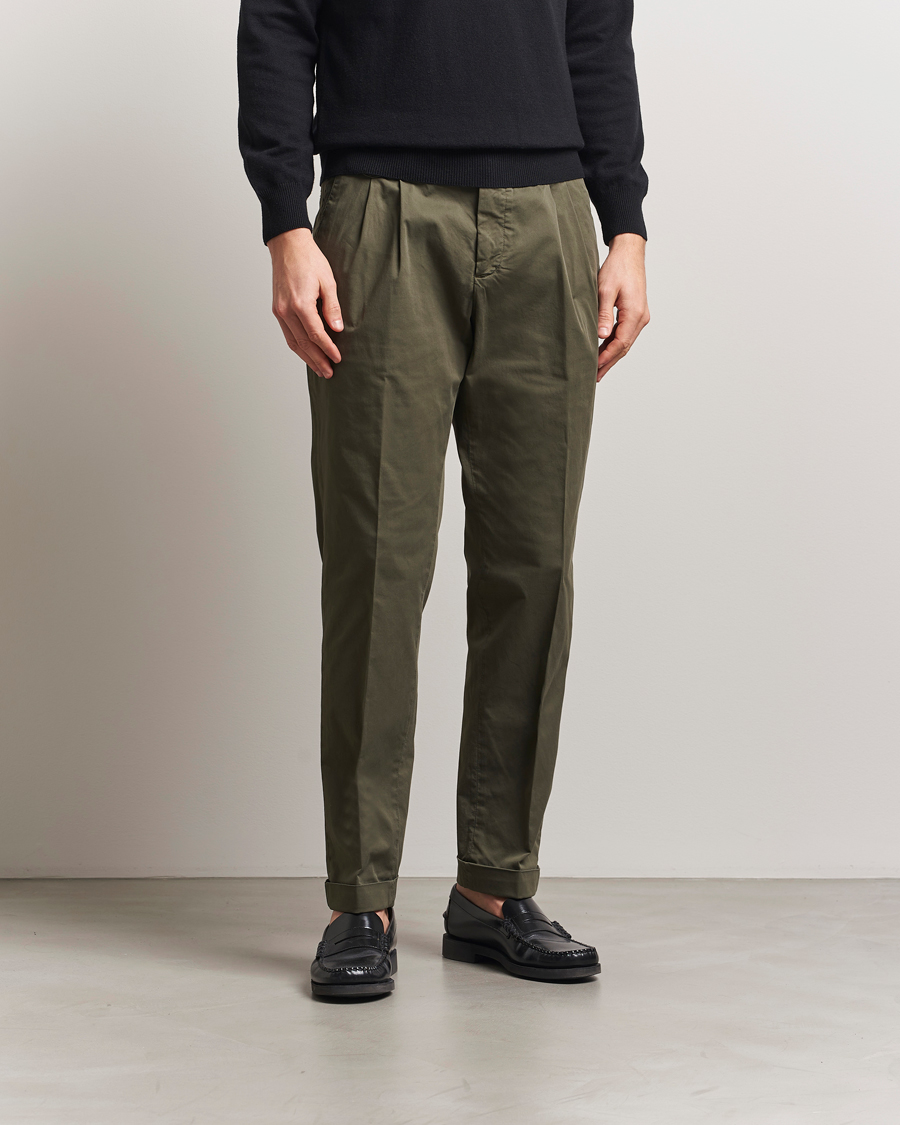 Herren | Hosen | Briglia 1949 | Easy Fit Pleated Cotton Stretch Chino Olive