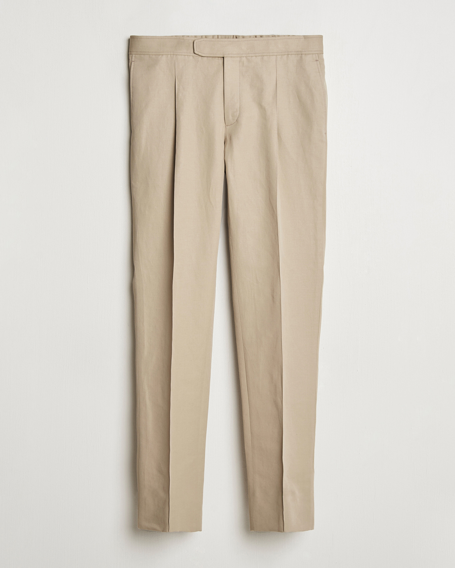Herren | Hosen | Brioni | Cotton/Linen Pleated Trousers Beige