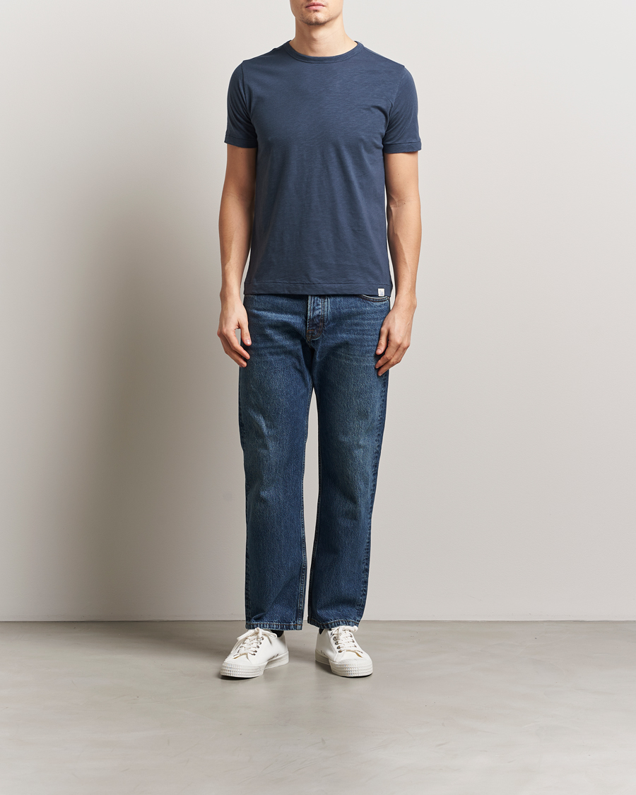 Herren | T-Shirts | Merz b. Schwanen | Organic Pima Cotton Slub Crew Neck T-Shirt Denim Blue