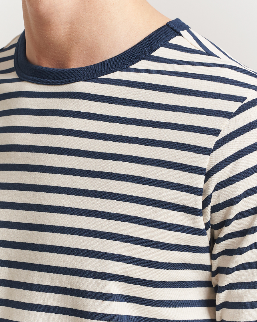Herren | T-Shirts | Merz b. Schwanen | Relaxed Fit Striped Long Sleeve T-Shirt Ink/Nature