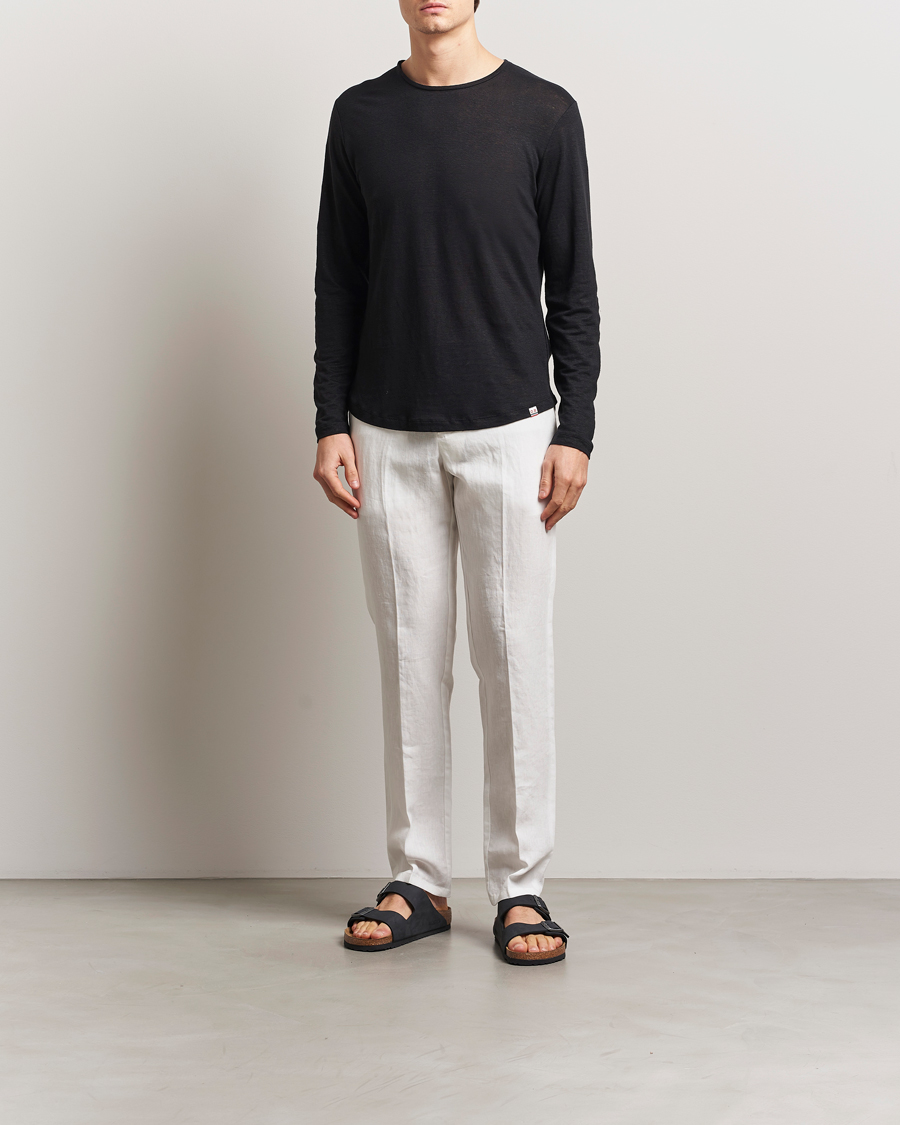 Herren | T-Shirts | Orlebar Brown | Long Sleeve Linen T-Shirt Black