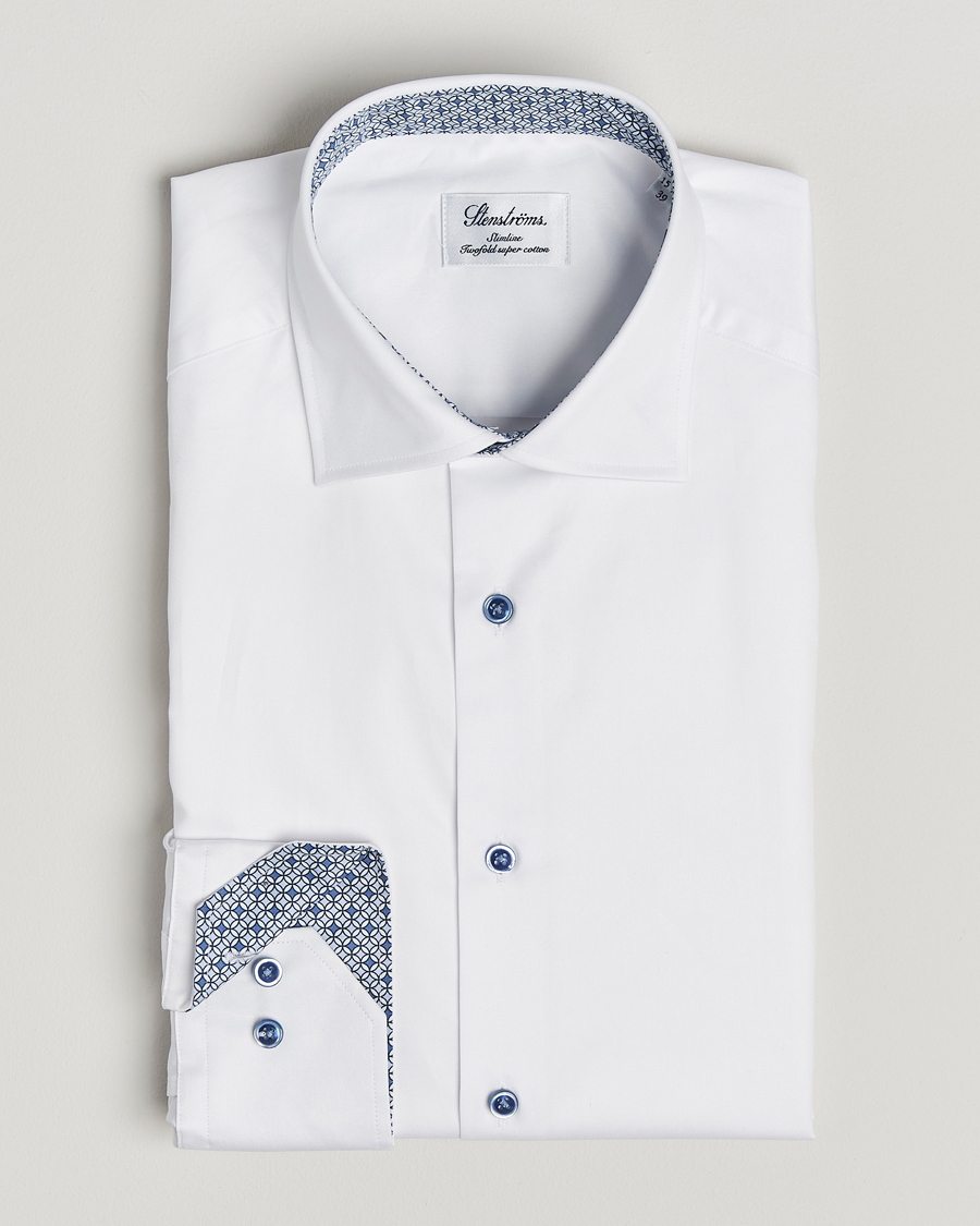Herren | Hemden | Stenströms | Silmline Contrast Cotton Twill Shirt White
