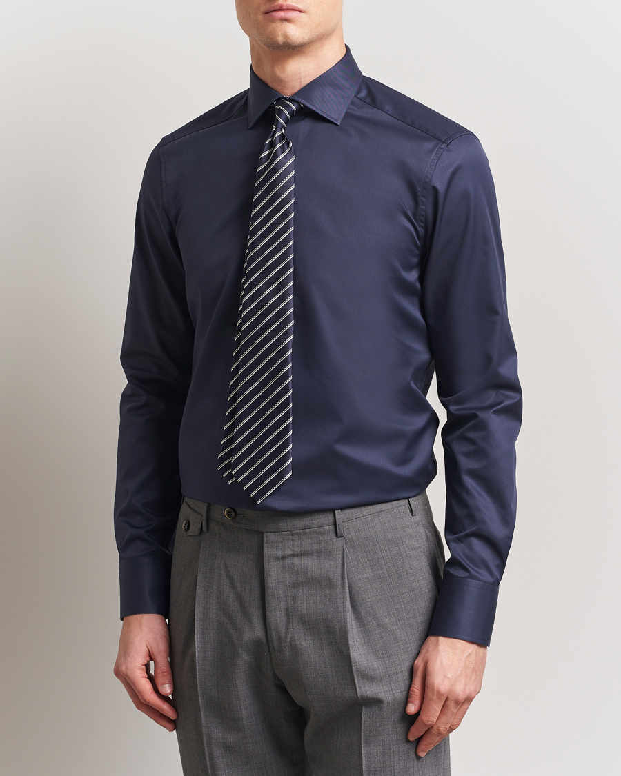 Herren | Hemden | Stenströms | Silmline Contrast Cotton Twill Shirt Navy