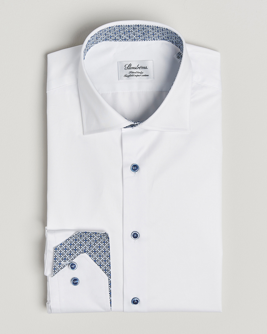 Herren | Hemden | Stenströms | Fitted Body Contrast Cotton Twill Shirt White