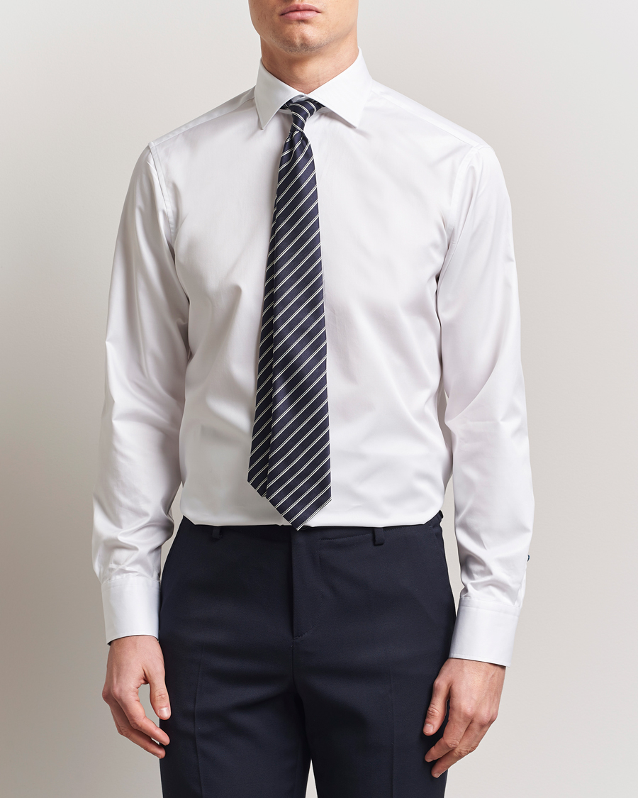 Herren | Hemden | Stenströms | Fitted Body Contrast Cotton Twill Shirt White
