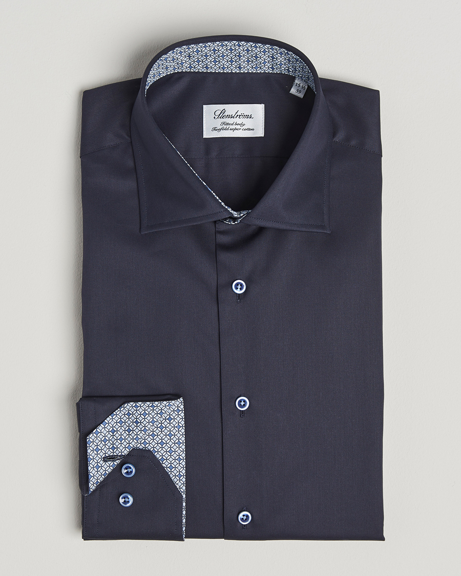 Herren | Hemden | Stenströms | Fitted Body Contrast Cotton Twill Shirt Navy