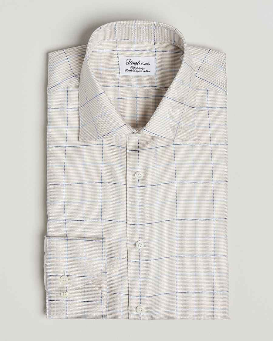 Herren | Hemden | Stenströms | Fitted Body Checked Houndstooth Shirt Taupe