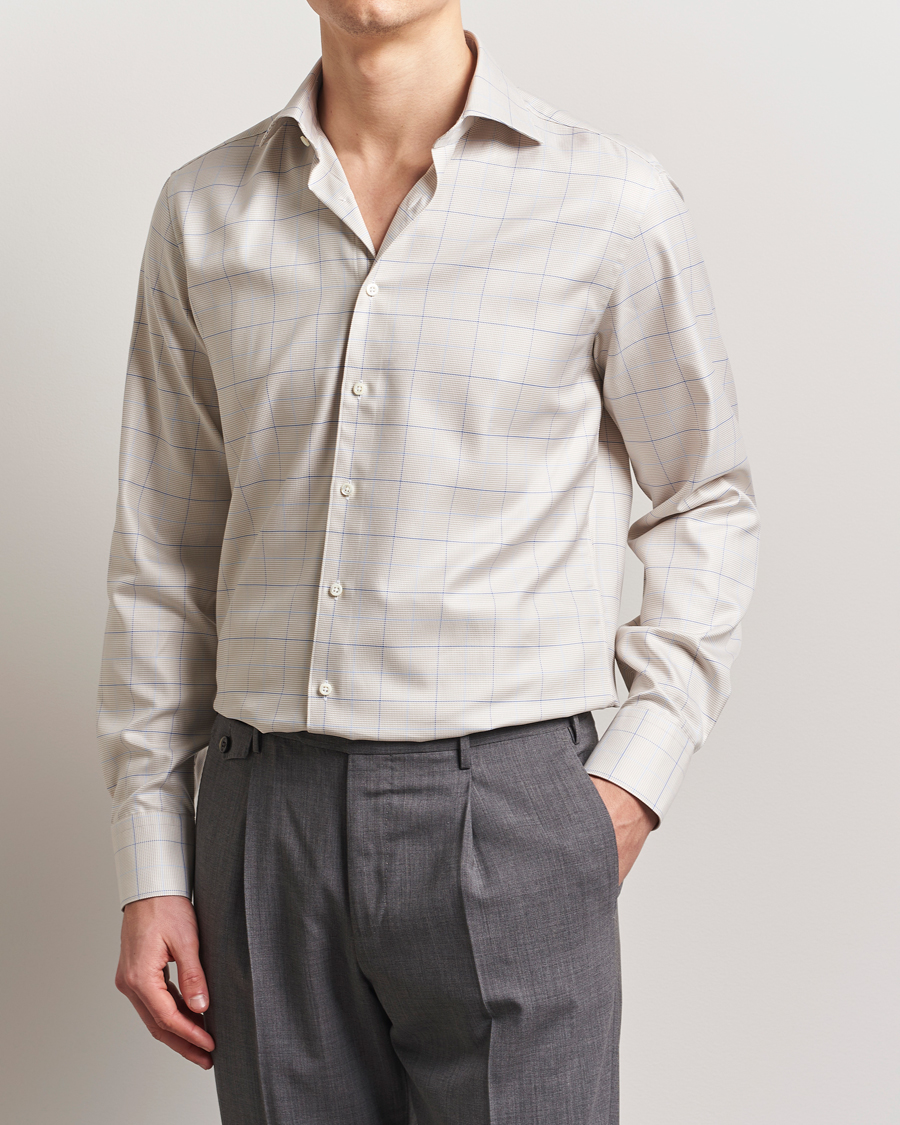 Herren | Hemden | Stenströms | Fitted Body Checked Houndstooth Shirt Taupe