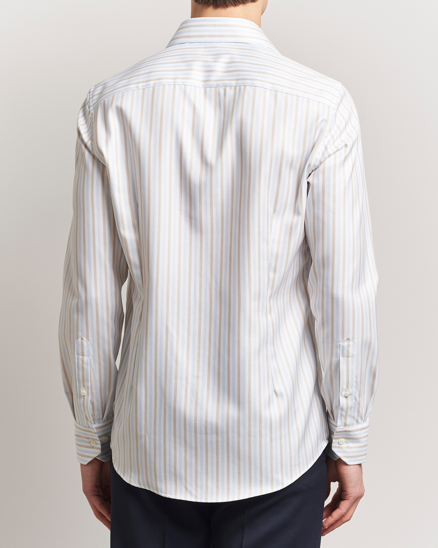 Herren | Hemden | Stenströms | Slimline Multi Striped Twill Shirt Blue/Beige