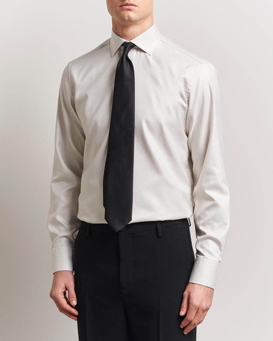 Herren | Hemden | Stenströms | Fitted Body Small Houndstooth Shirt Beige