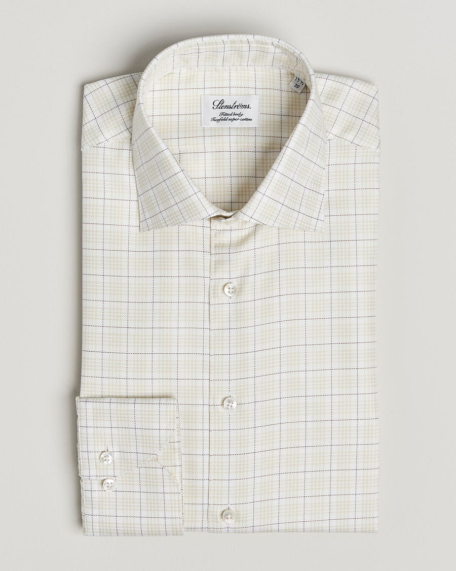Herren | Hemden | Stenströms | Fitted Body Checked Shirt Beige