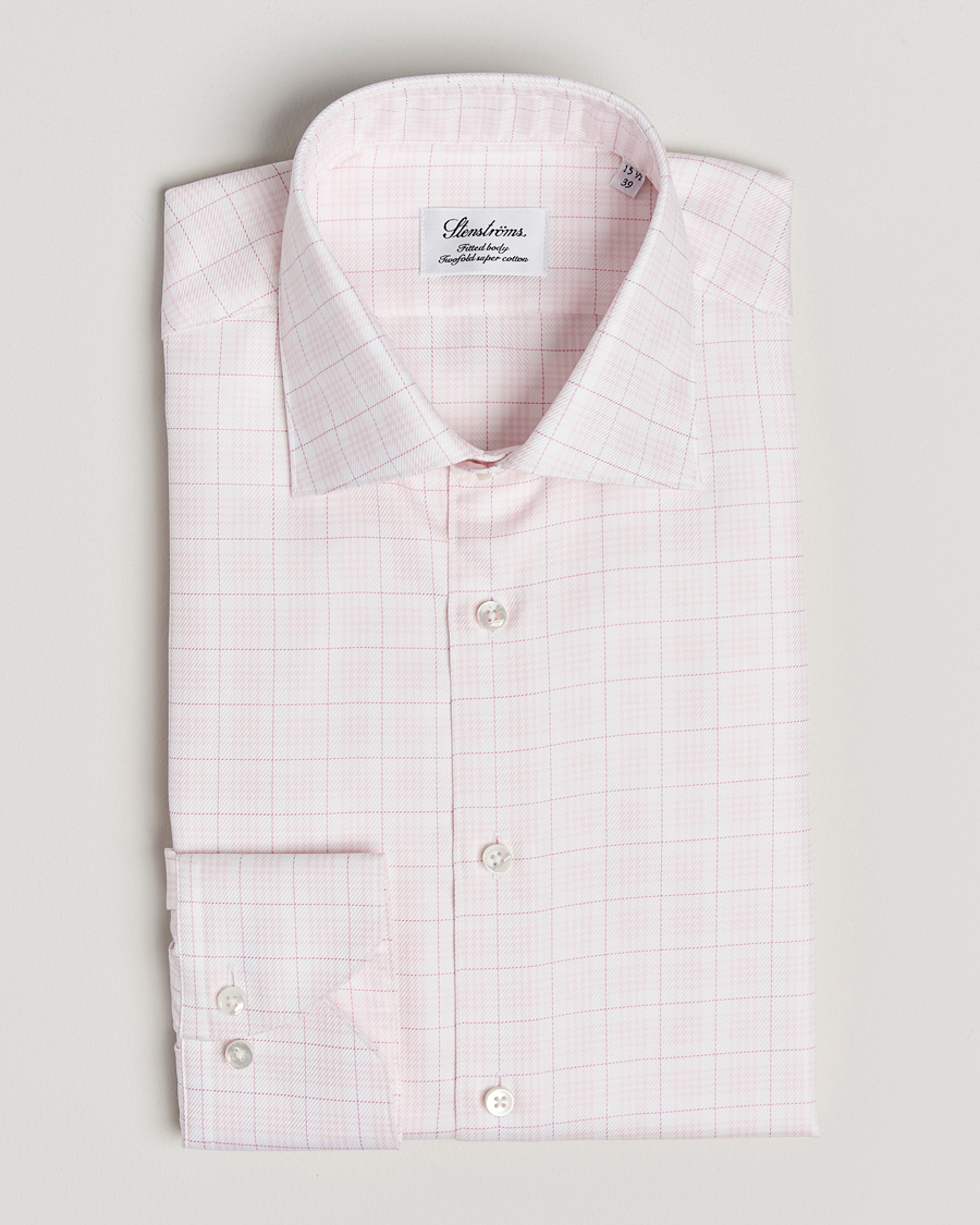 Herren | Hemden | Stenströms | Fitted Body Checked Shirt Pink