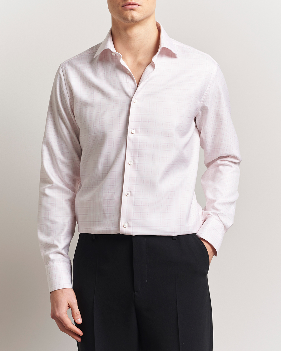 Herren | Hemden | Stenströms | Fitted Body Checked Shirt Pink