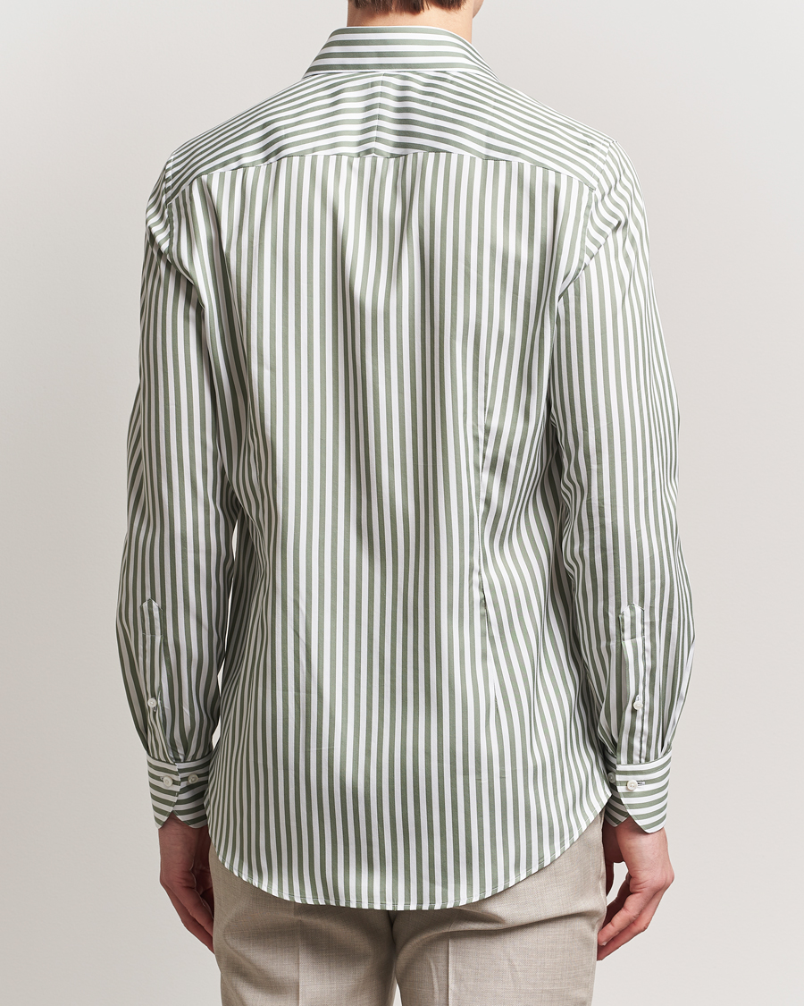 Herren | Hemden | Stenströms | 1899 Slimline Striped Cotton/Silk Shirt Green