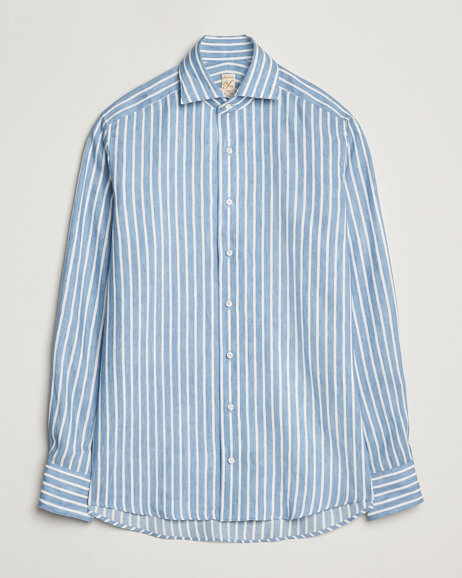 Herren | Hemden | Stenströms | 1899 Slimline Striped Linen/Lyocell Shirt Blue