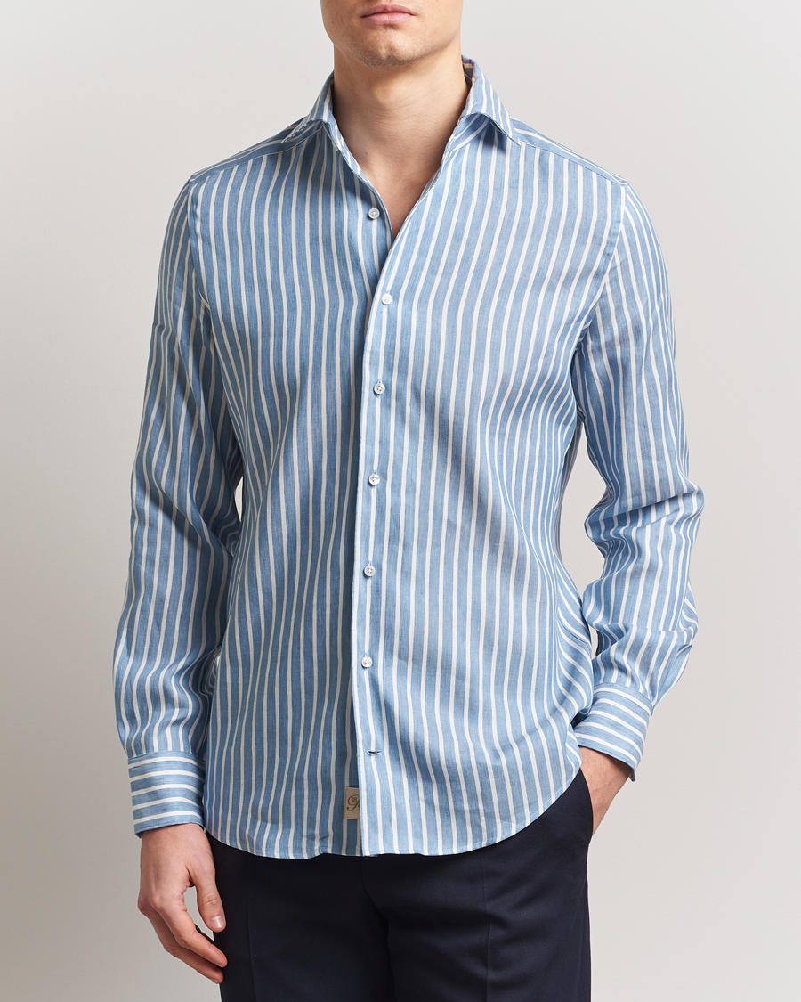 Herren | Hemden | Stenströms | 1899 Slimline Striped Linen/Lyocell Shirt Blue