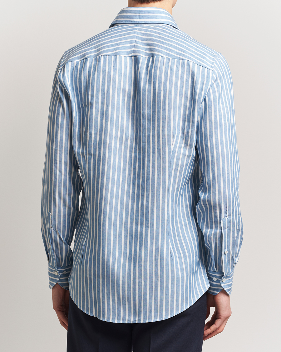 Herren | Hemden | Stenströms | 1899 Slimline Striped Linen/Lyocell Shirt Blue