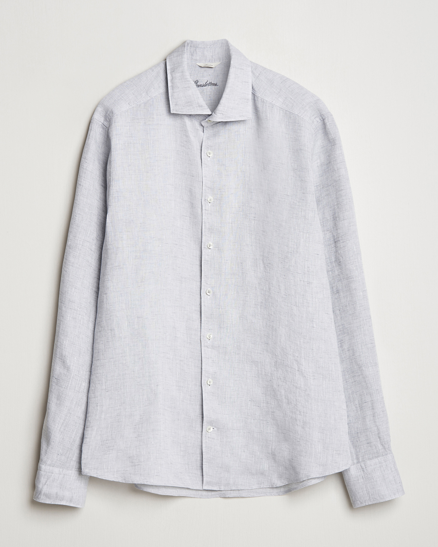 Herren | Hemden | Stenströms | Slimline Cut Away Linen Shirt Light Grey