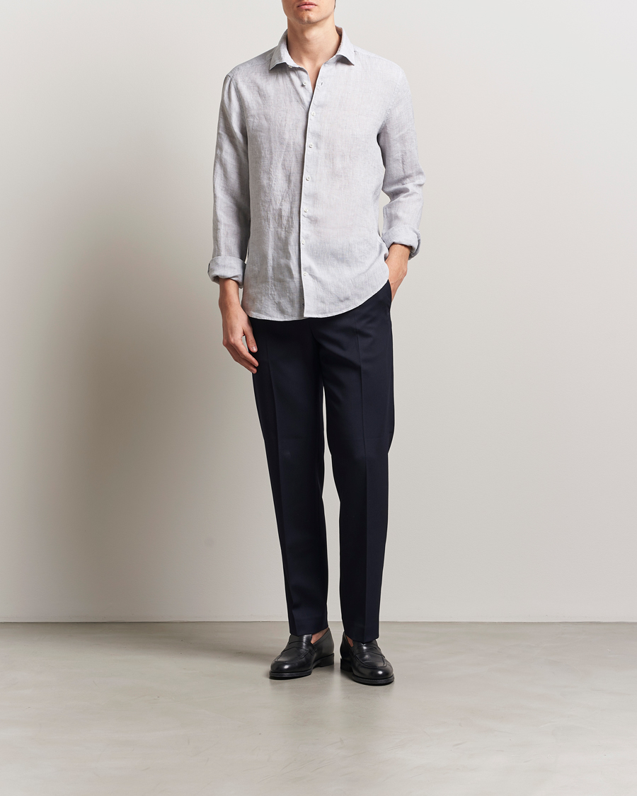 Herren | Hemden | Stenströms | Slimline Cut Away Linen Shirt Light Grey