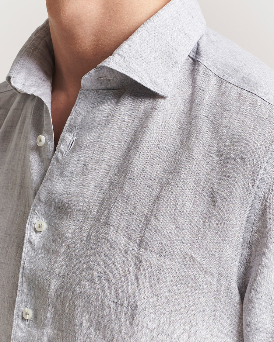 Herren | Hemden | Stenströms | Slimline Cut Away Linen Shirt Light Grey