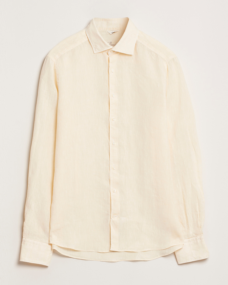 Herren | Hemden | Stenströms | Slimline Cut Away Linen Shirt Light Yellow