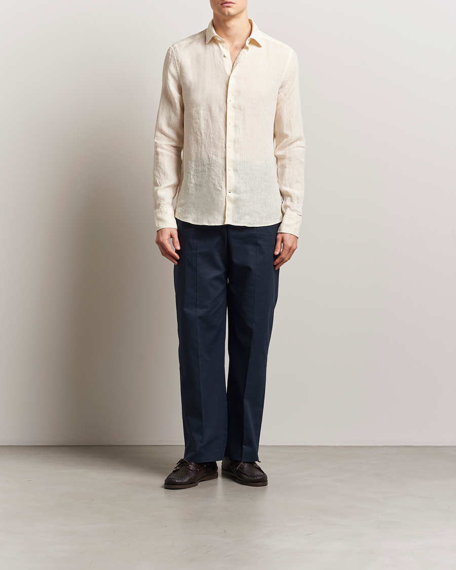 Herren | Hemden | Stenströms | Slimline Cut Away Linen Shirt Light Yellow