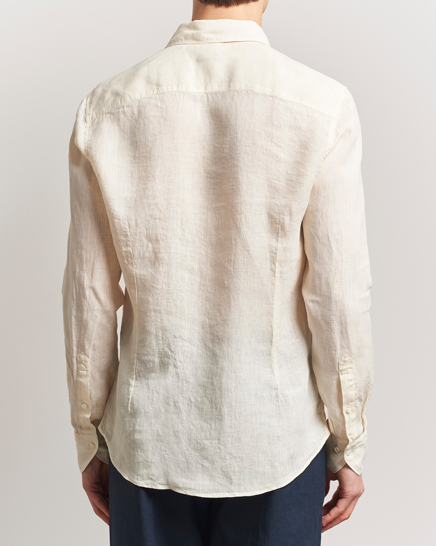 Herren | Hemden | Stenströms | Slimline Cut Away Linen Shirt Light Yellow