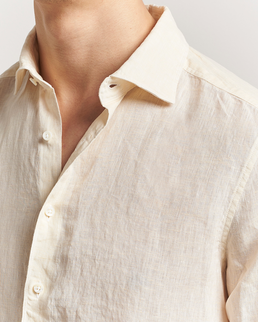 Herren | Hemden | Stenströms | Slimline Cut Away Linen Shirt Light Yellow