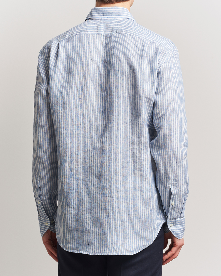 Herren | Hemden | Stenströms | Fitted Body Striped Linen Shirt Blue