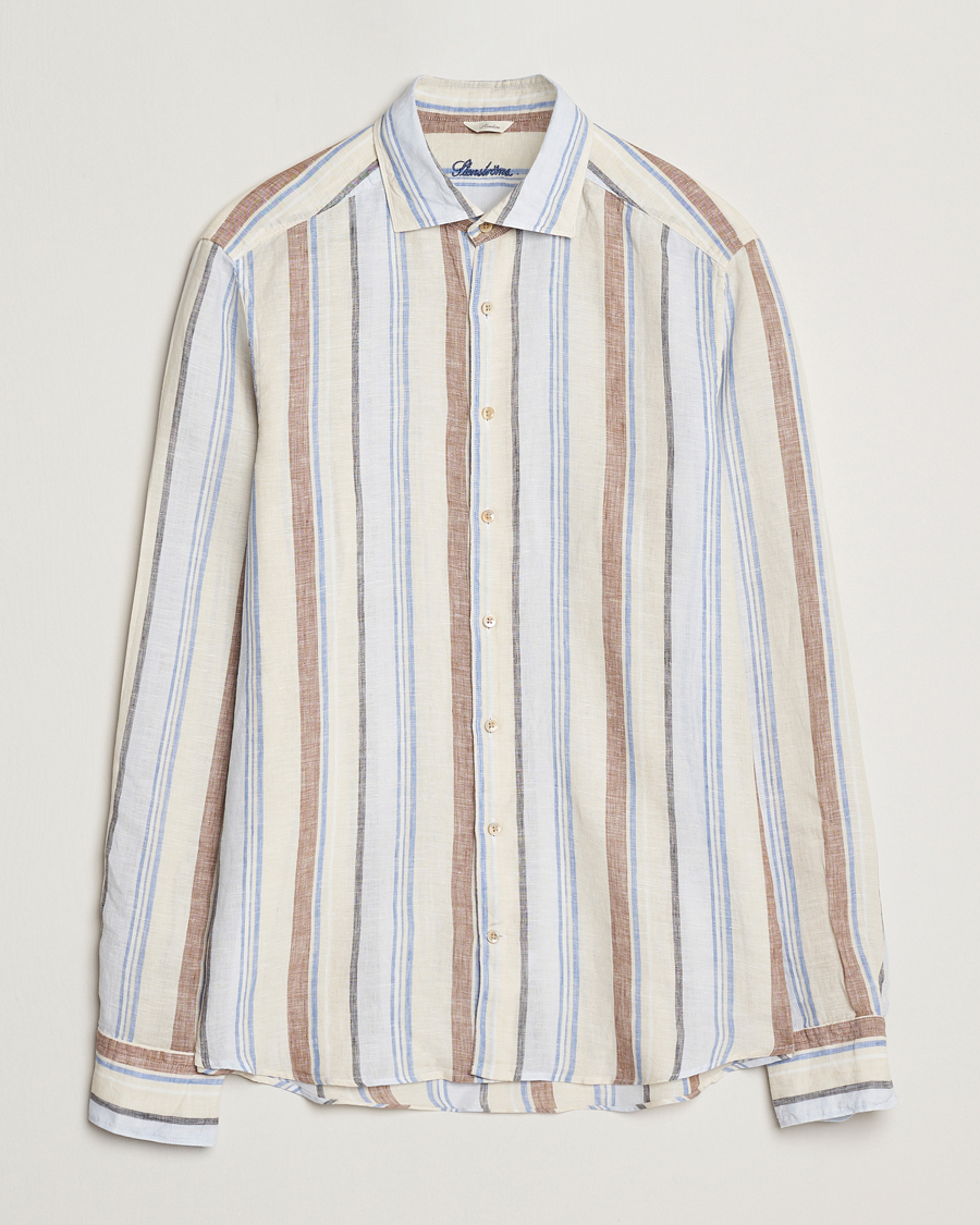 Herren | Hemden | Stenströms | Slimline Multi Striped Linen Shirt Beige
