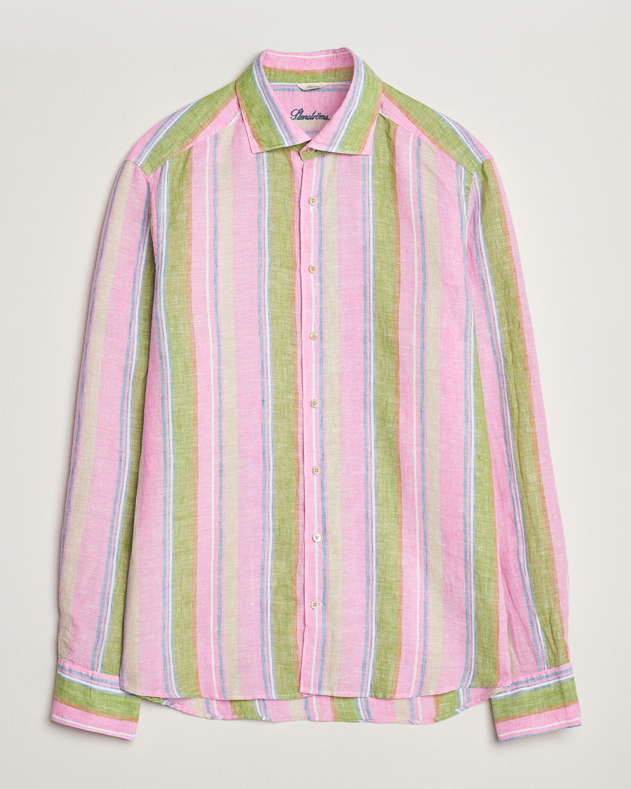 Herren | Hemden | Stenströms | Slimline Multi Striped Linen Shirt Pink