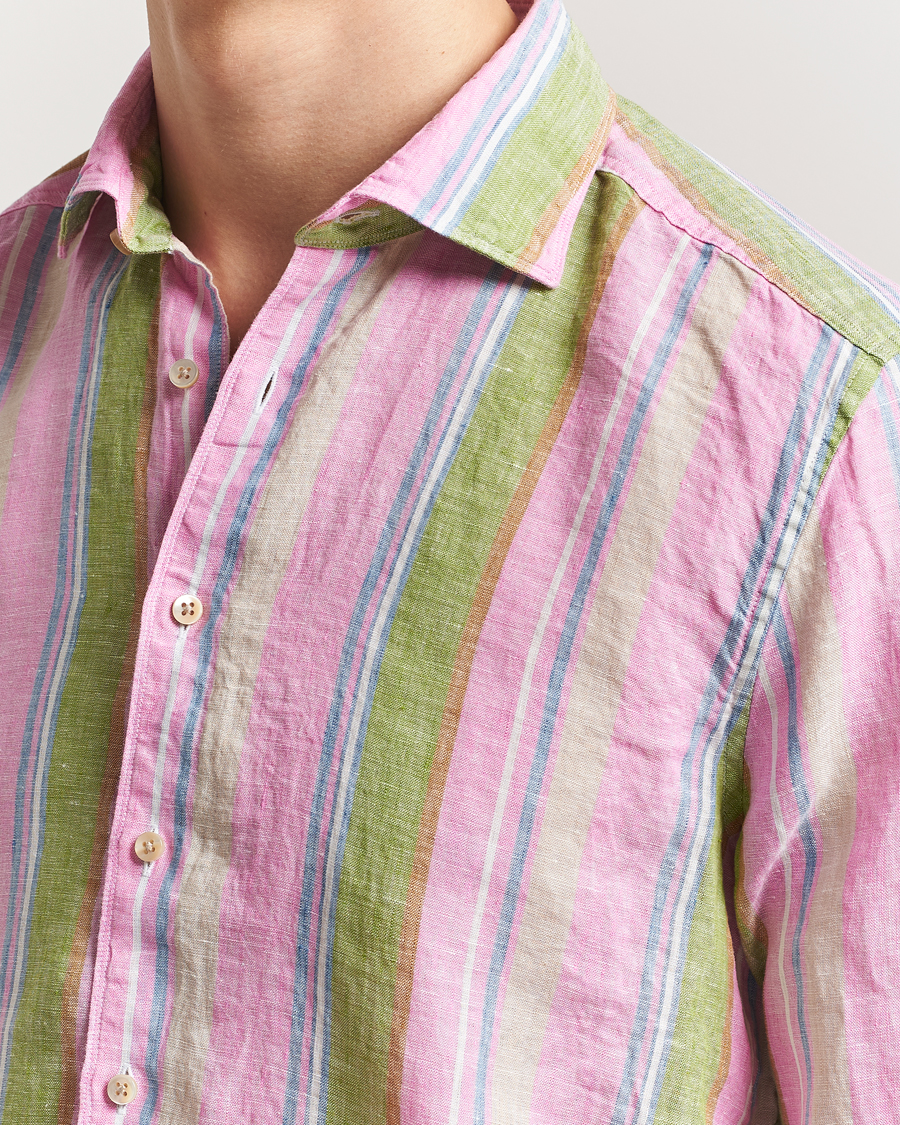 Herren | Hemden | Stenströms | Slimline Multi Striped Linen Shirt Pink