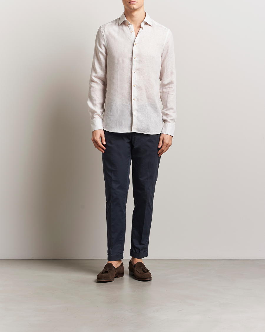 Herren | Hemden | Stenströms | Slimline Linen/Lycell Shirt Light Grey