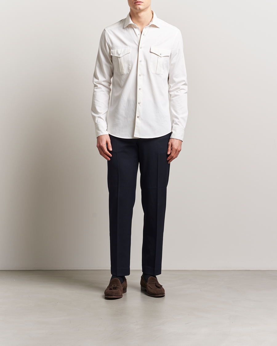 Herren | Hemden | Stenströms | Slimline Double Pocket Shirt White