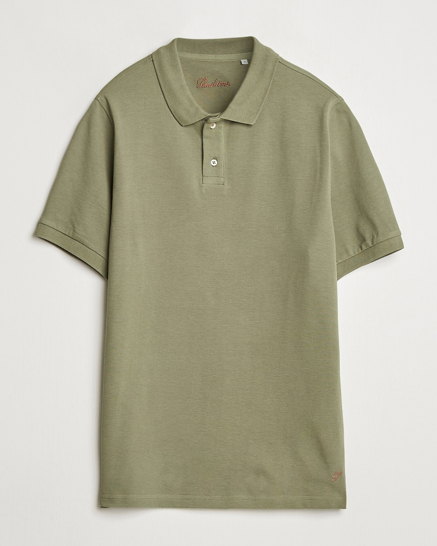 Herren | Poloshirts | Stenströms | Organic Cotton Piquet Polo Shirt Olive