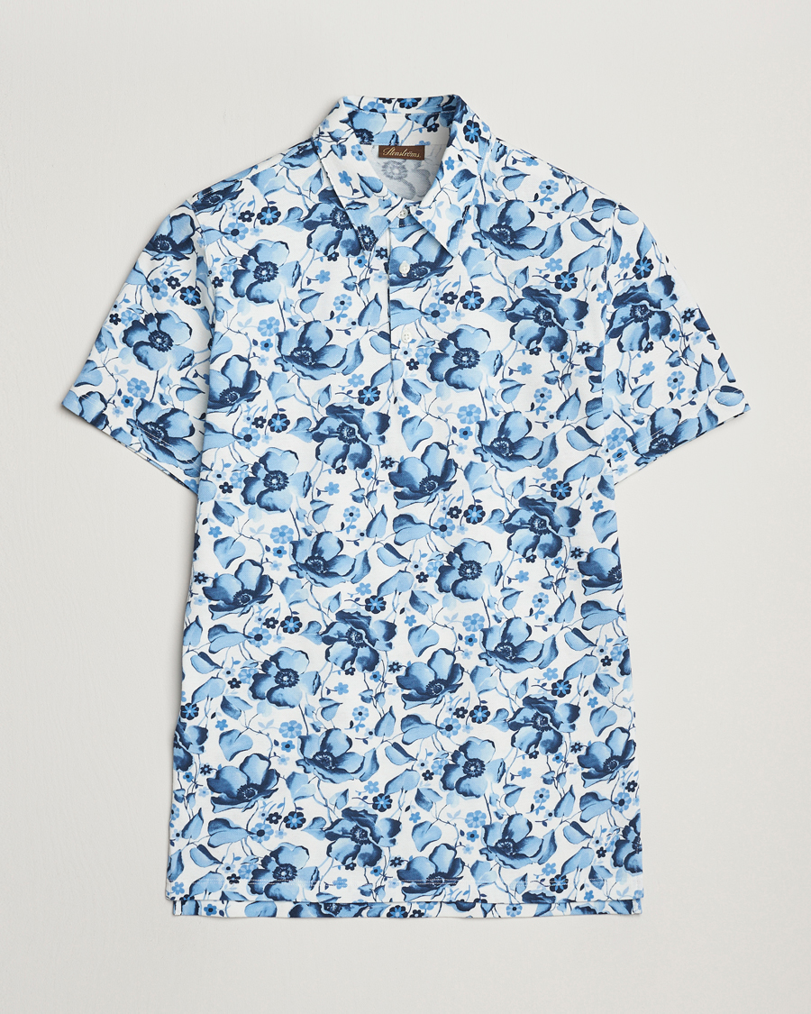 Herren | Poloshirts | Stenströms | Cotton Pique Printed Polo Shirt Blue
