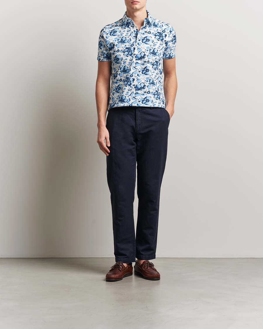 Herren | Poloshirts | Stenströms | Cotton Pique Printed Polo Shirt Blue