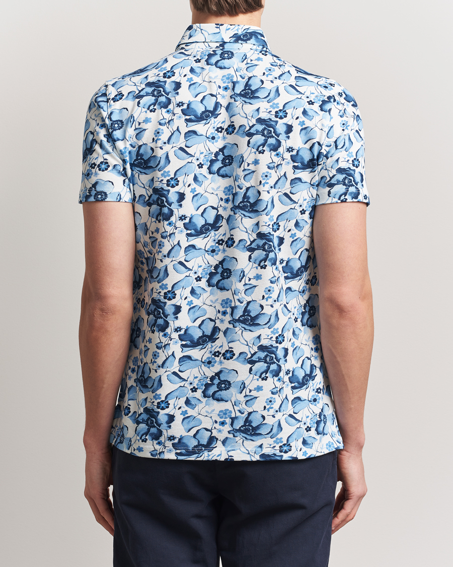 Herren | Poloshirts | Stenströms | Cotton Pique Printed Polo Shirt Blue