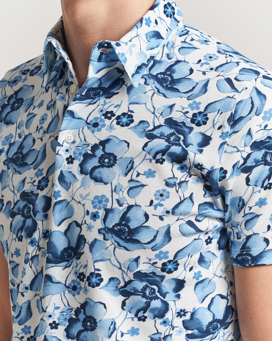 Herren | Poloshirts | Stenströms | Cotton Pique Printed Polo Shirt Blue