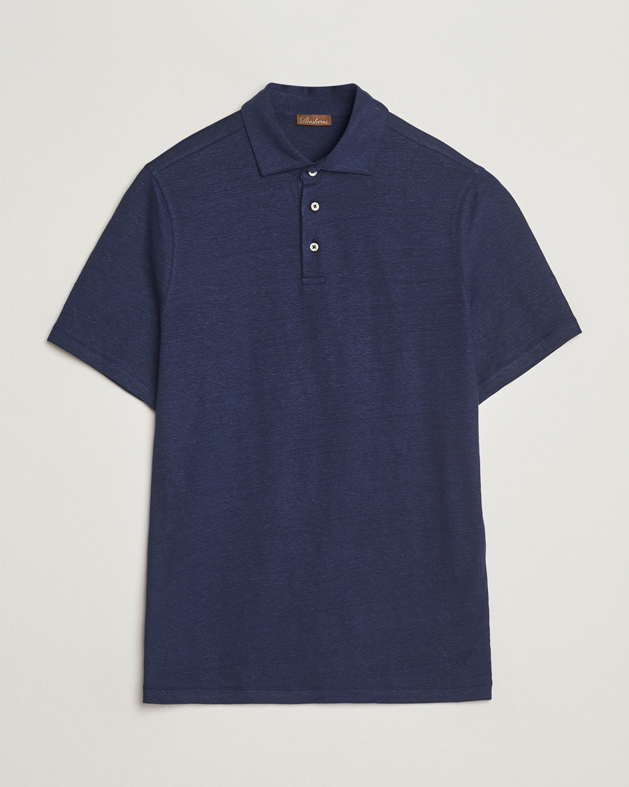 Herren | Poloshirts | Stenströms | Linen Polo Shirt Navy