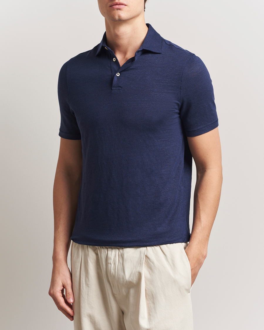 Herren | Poloshirts | Stenströms | Linen Polo Shirt Navy