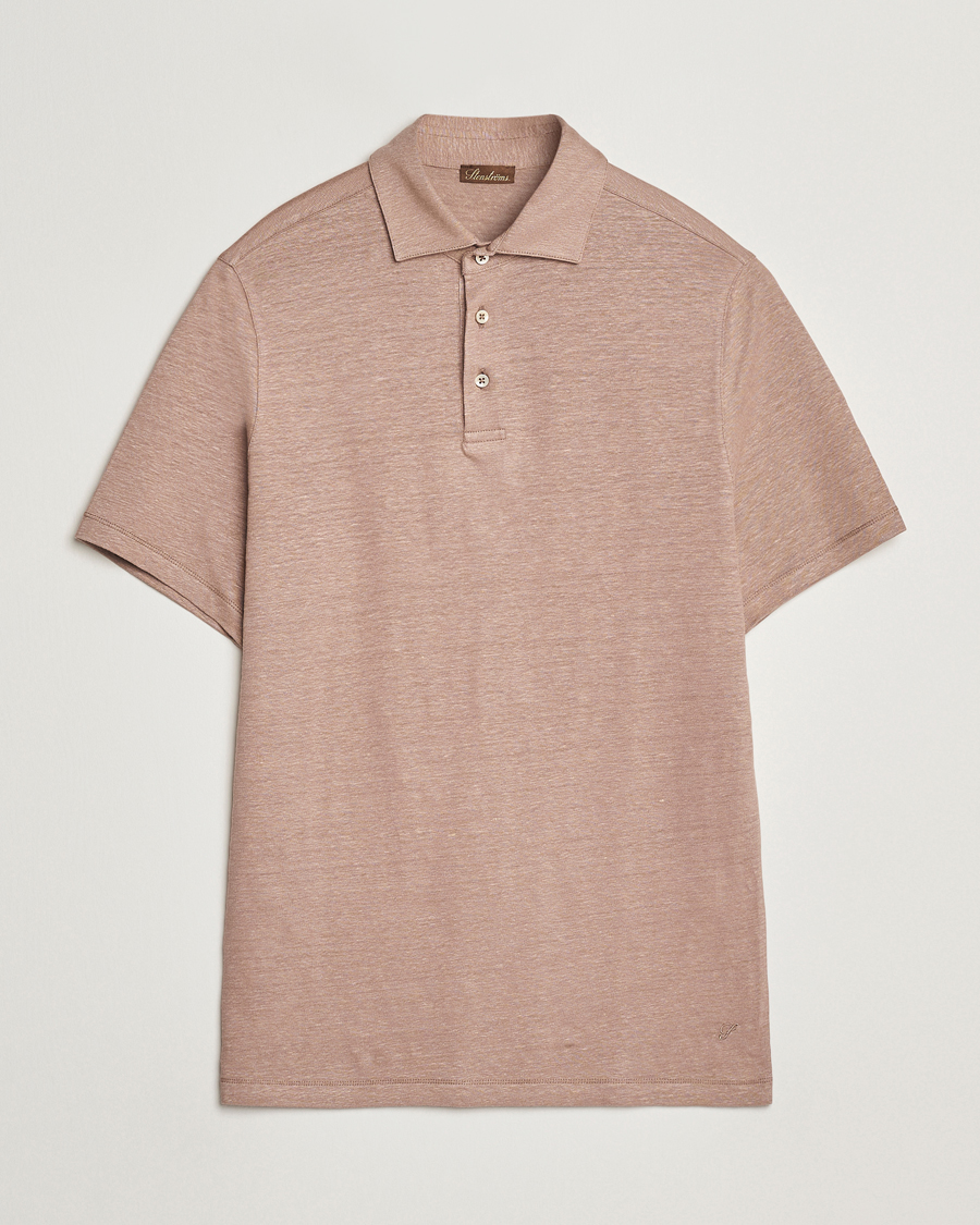 Herren | Poloshirts | Stenströms | Linen Polo Shirt Light Brown