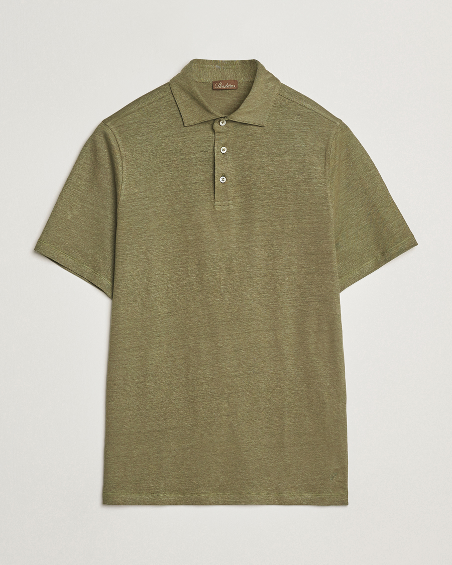 Herren | Poloshirts | Stenströms | Linen Polo Shirt Olive