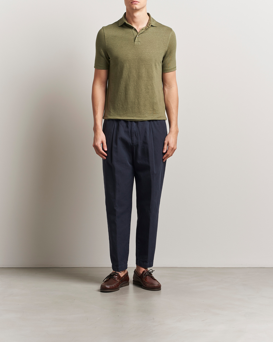 Herren | Poloshirts | Stenströms | Linen Polo Shirt Olive