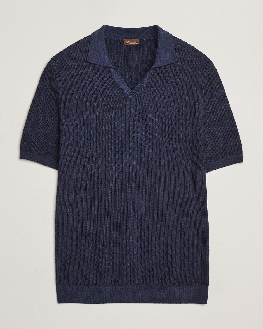 Herren | Poloshirts | Stenströms | Structured Merino Knitted Polo Navy