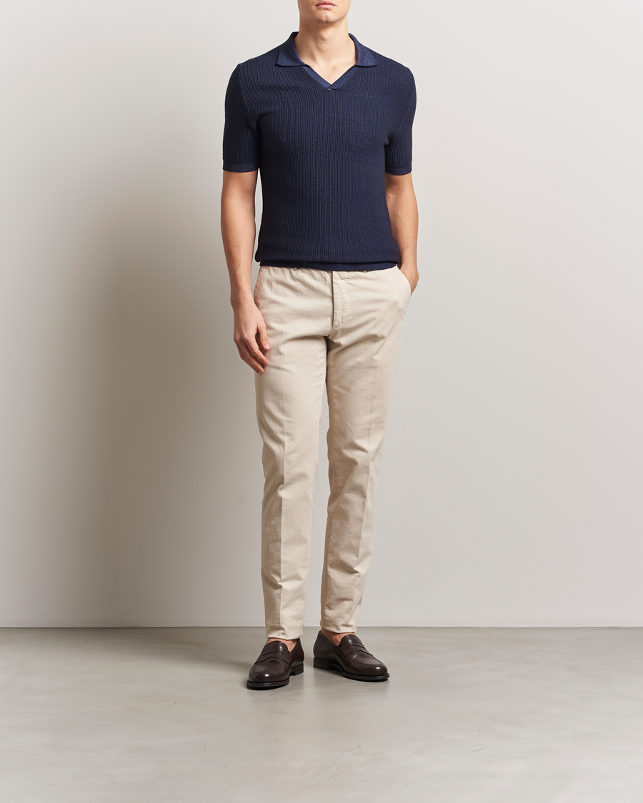 Herren | Poloshirts | Stenströms | Structured Merino Knitted Polo Navy