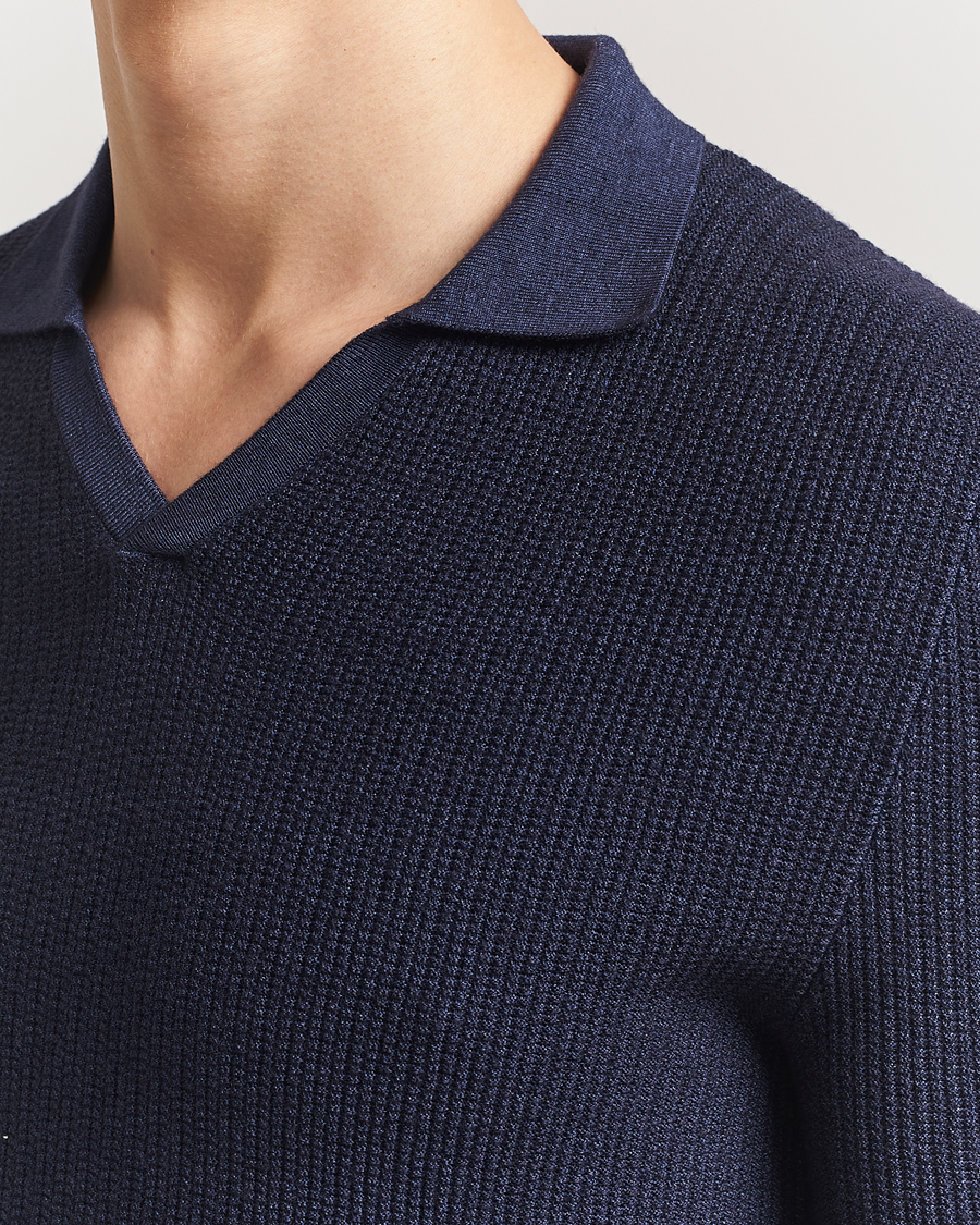 Herren | Poloshirts | Stenströms | Structured Merino Knitted Polo Navy