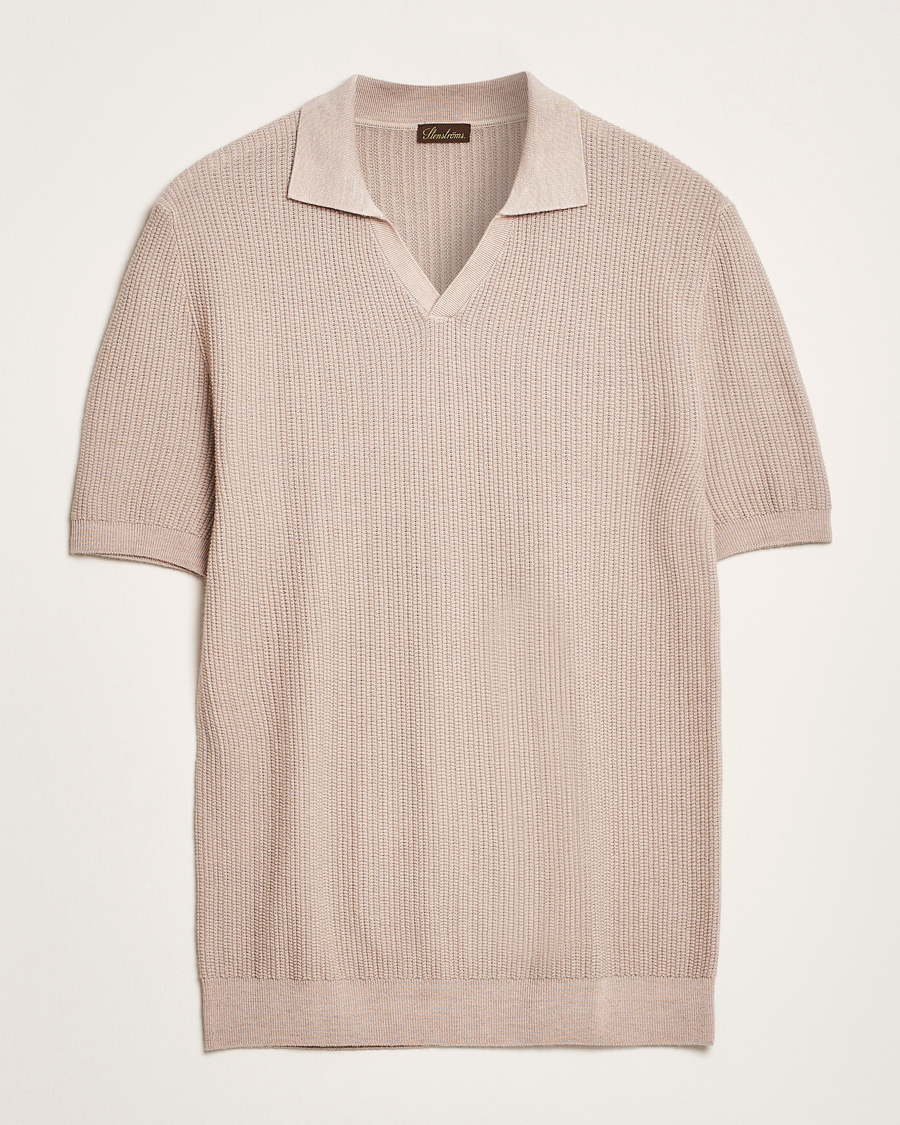 Herren | Poloshirts | Stenströms | Structured Merino Knitted Polo Beige
