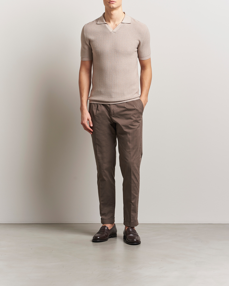 Herren | Poloshirts | Stenströms | Structured Merino Knitted Polo Beige